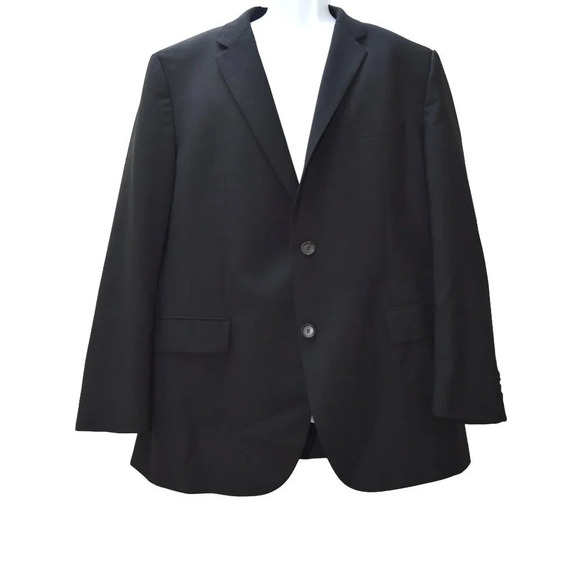 Hugo Boss Suit Top Coat 100% Virgin Wool Made in USA Size 46 R Black Career - Picture 1 of 10